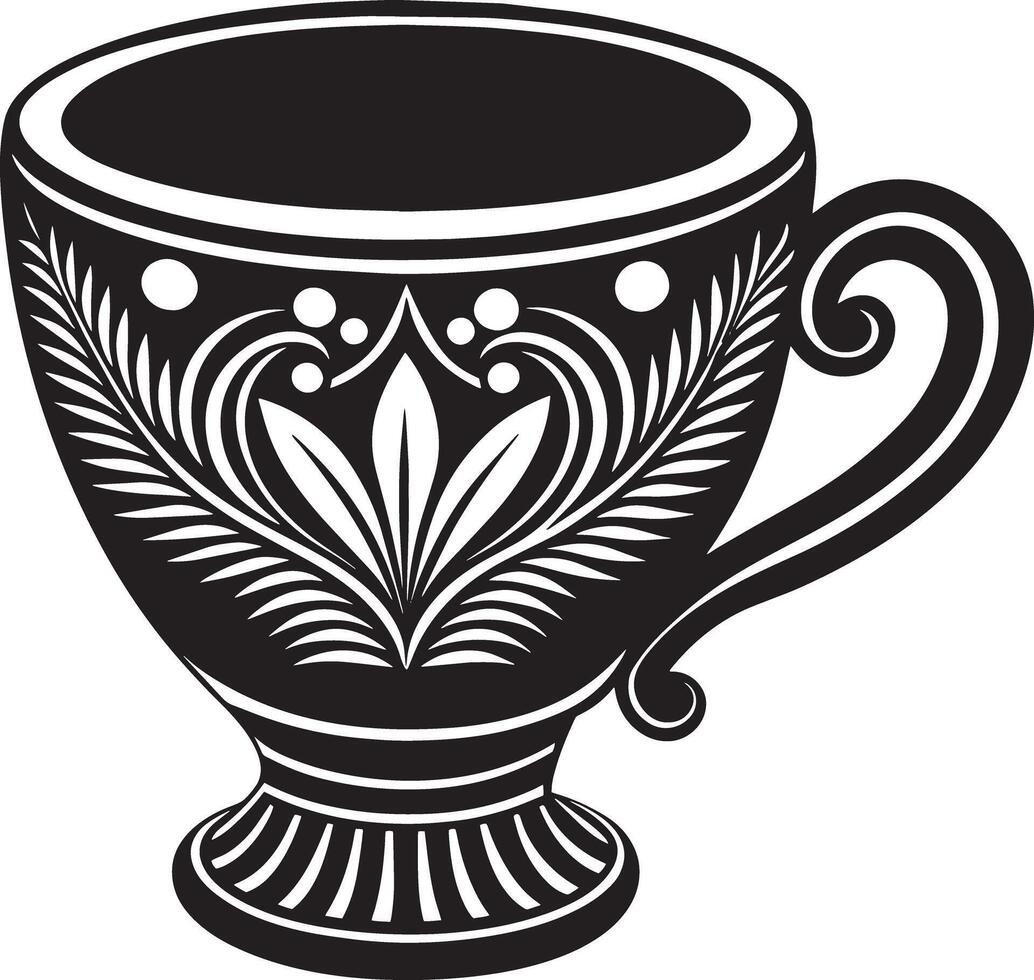 Decorative Coffe cup black and white illustration vector