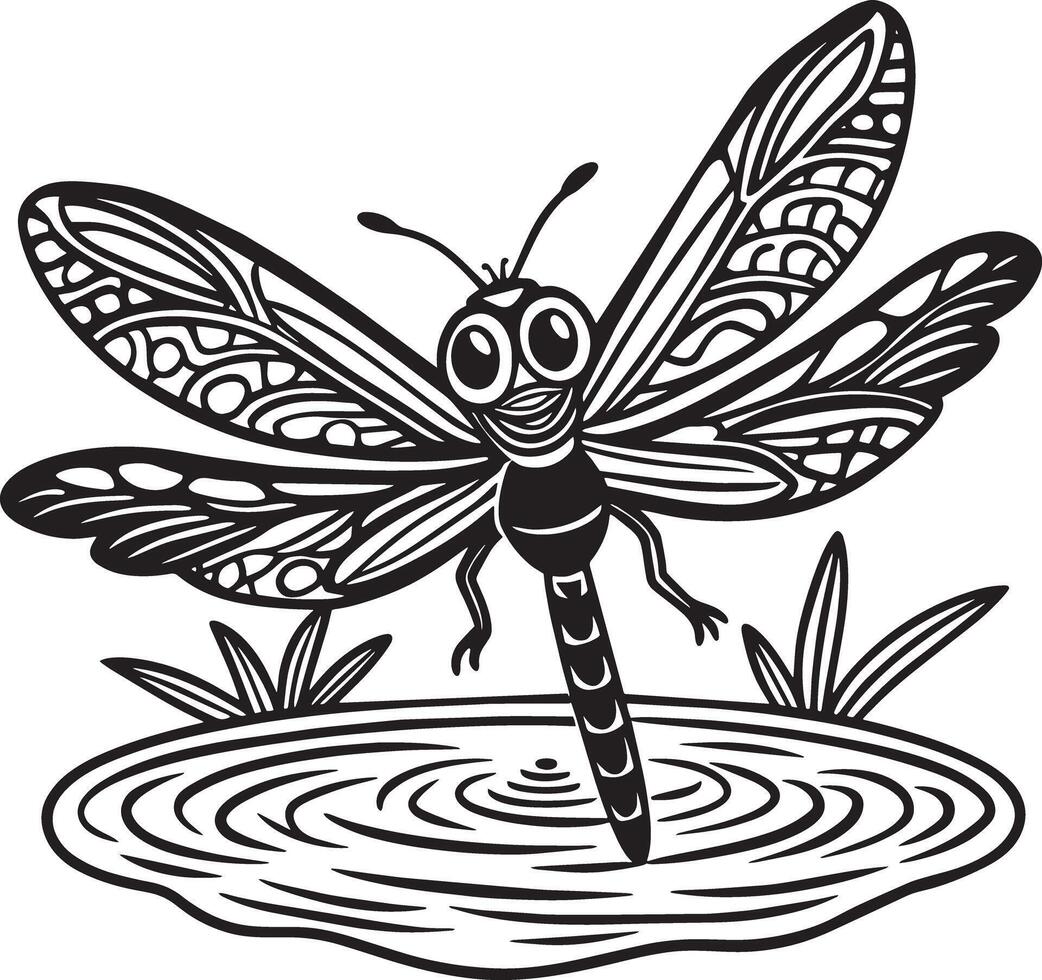illustration of a dragonfly black and white vector