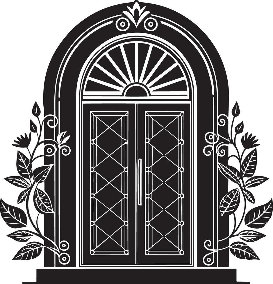 black and white decorative doors illustration in white background vector