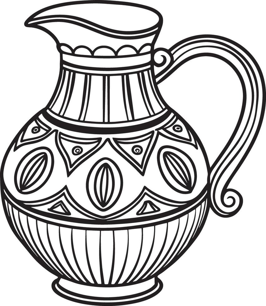 Decorative jug Illustration black and white vector