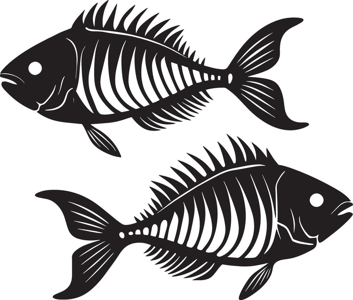 illustration of a fish bones silhouette black and white vector
