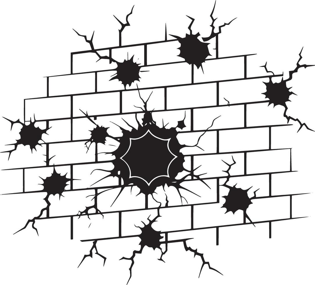 broken wall and walls with cracks illustration black and white vector