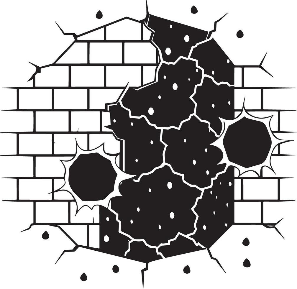 broken wall and walls with cracks illustration black and white vector