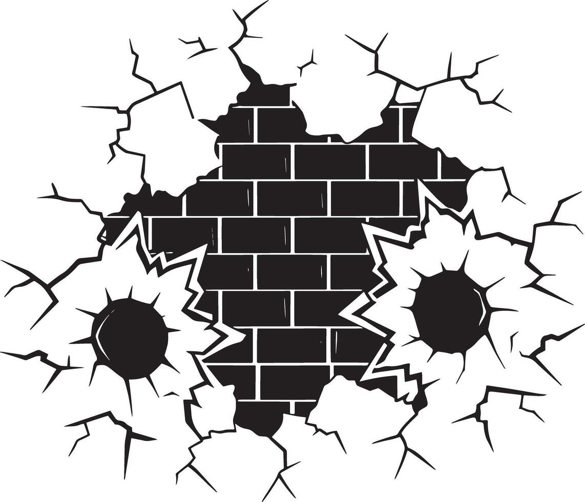 broken wall and walls with cracks illustration black and white vector