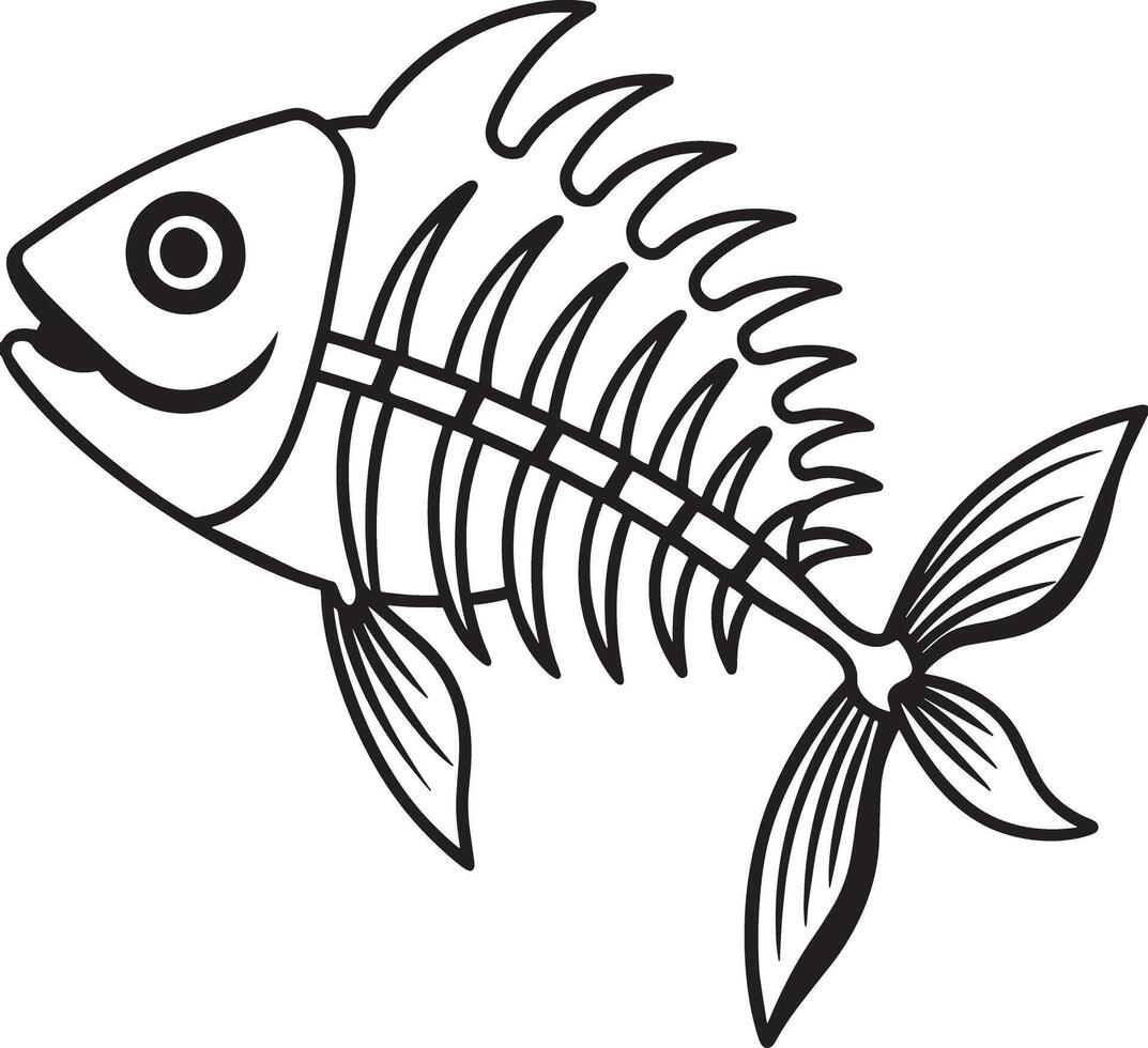 illustration of a fish bones silhouette black and white vector