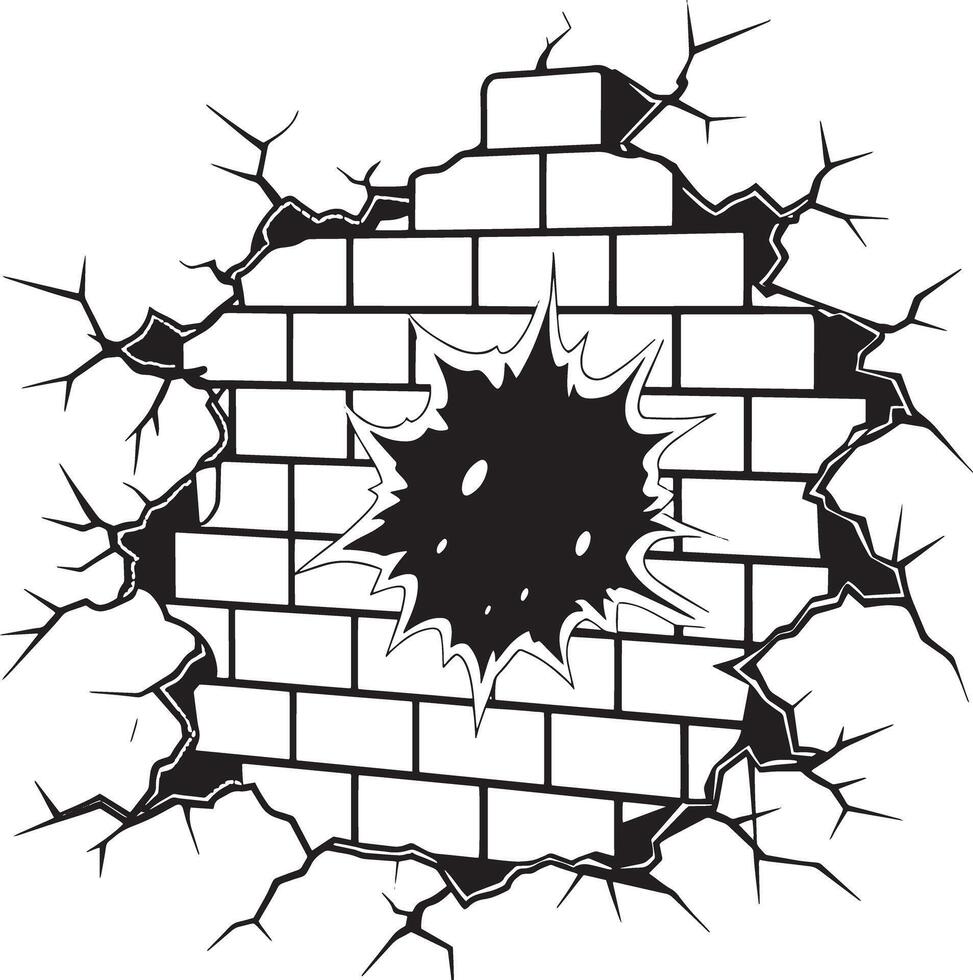 broken wall and walls with cracks illustration black and white vector