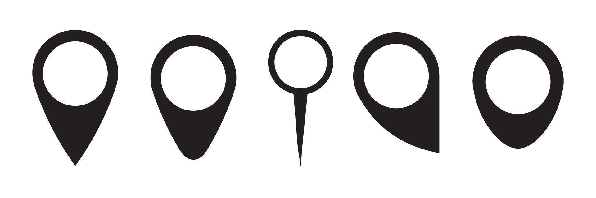 A set of map pin icons in various shapes. Location pointers. vector
