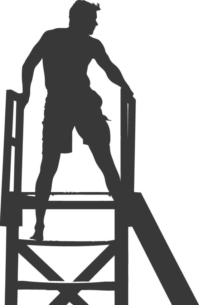 silhouette lifeguard in action full body black color only vector