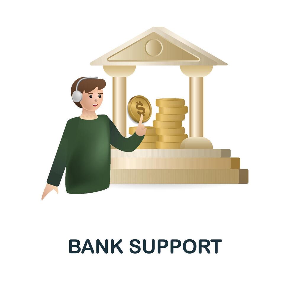 Bank Support icon. 3d illustration from banking collection. Creative Bank Support 3d icon for web design, templates, infographics and more vector