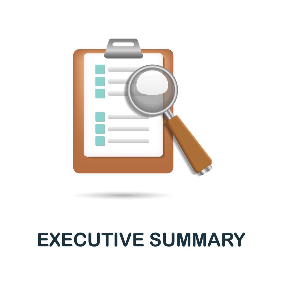 Executive Summary icon. 3d illustration from business plan collection. Creative Executive Summary 3d icon for web design, templates, infographics and more vector
