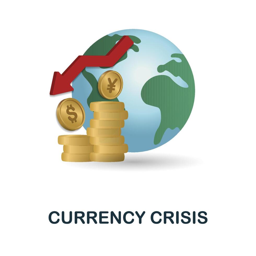 Currency Crisis icon. 3d illustration from economic crisis collection. Creative Currency Crisis 3d icon for web design, templates, infographics and more vector