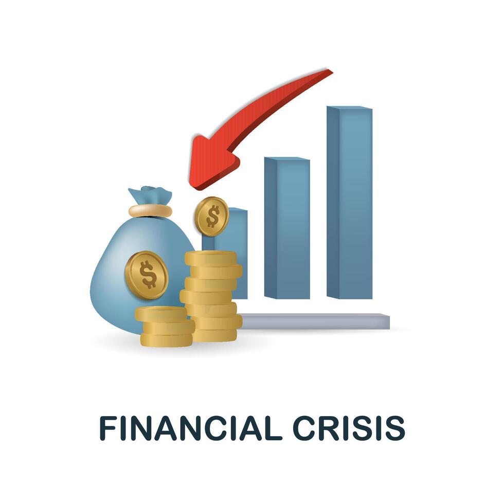Financial Crisis icon. 3d illustration from economic crisis collection. Creative Financial Crisis 3d icon for web design, templates, infographics and more vector