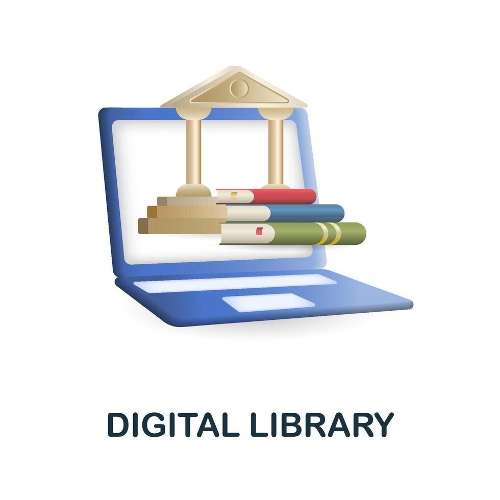 Digital Library icon. 3d illustration from e-learning collection. Creative Digital Library 3d icon for web design, templates, infographics and more vector