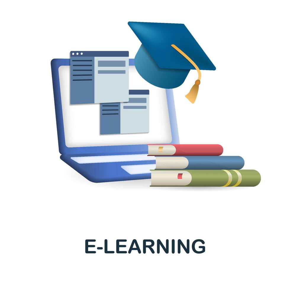 E-Learning icon. 3d illustration from e-learning collection. Creative E-Learning 3d icon for web design, templates, infographics and more vector