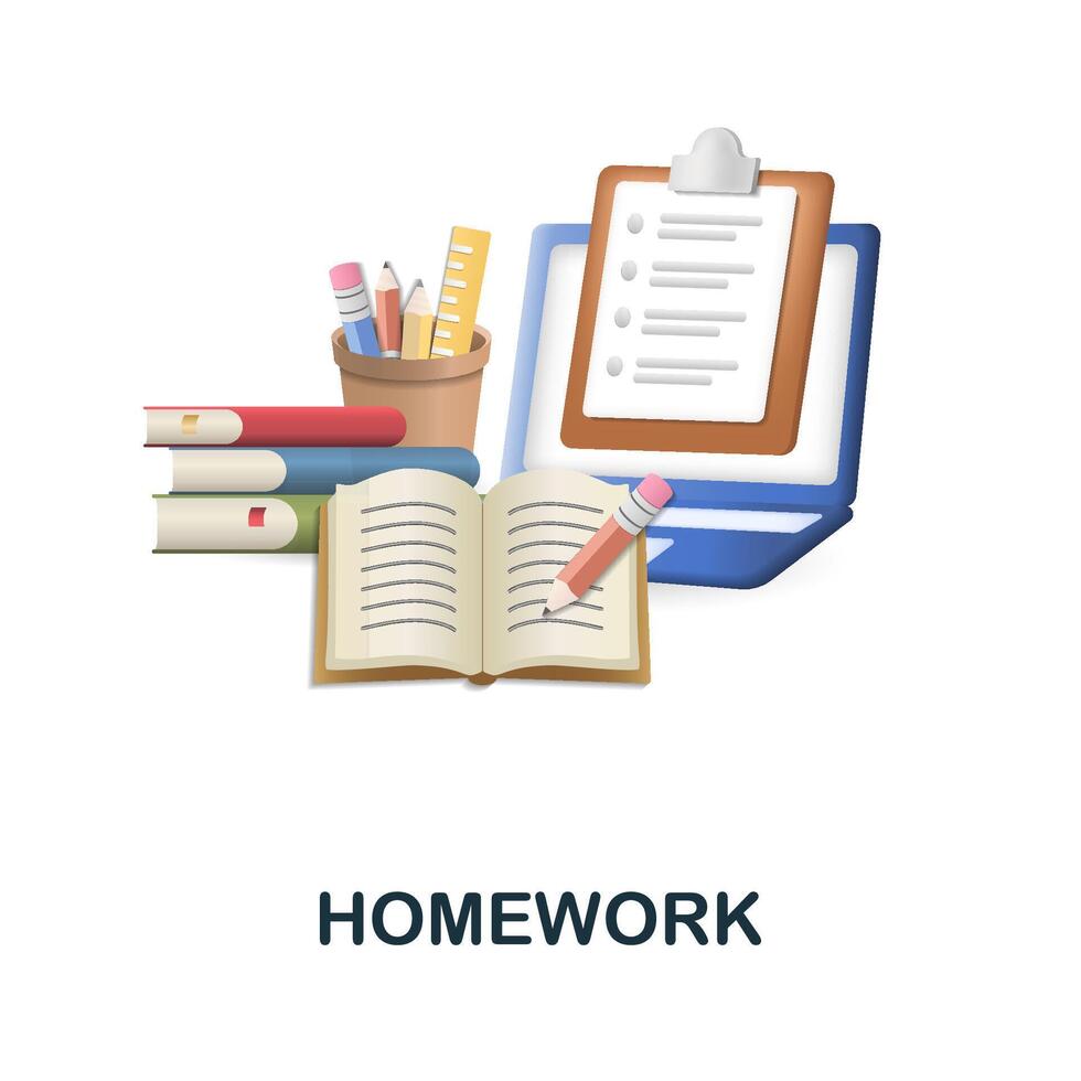Homework icon. 3d illustration from back to school collection. Creative Homework 3d icon for web design, templates, infographics and more vector