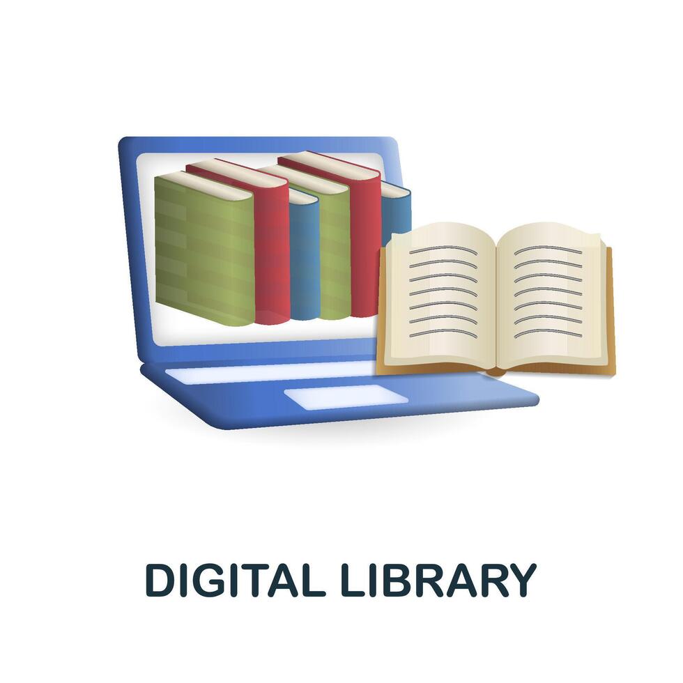 Digital Library icon. 3d illustration from e-learning collection ...