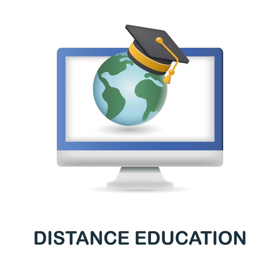 Distance Education icon. 3d illustration from e-learning collection. Creative Distance Education 3d icon for web design, templates, infographics and more vector