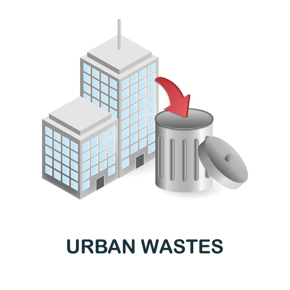 Urban Wastes icon. 3d illustration from global warming collection. Creative Urban Wastes 3d icon for web design, templates, infographics and more vector