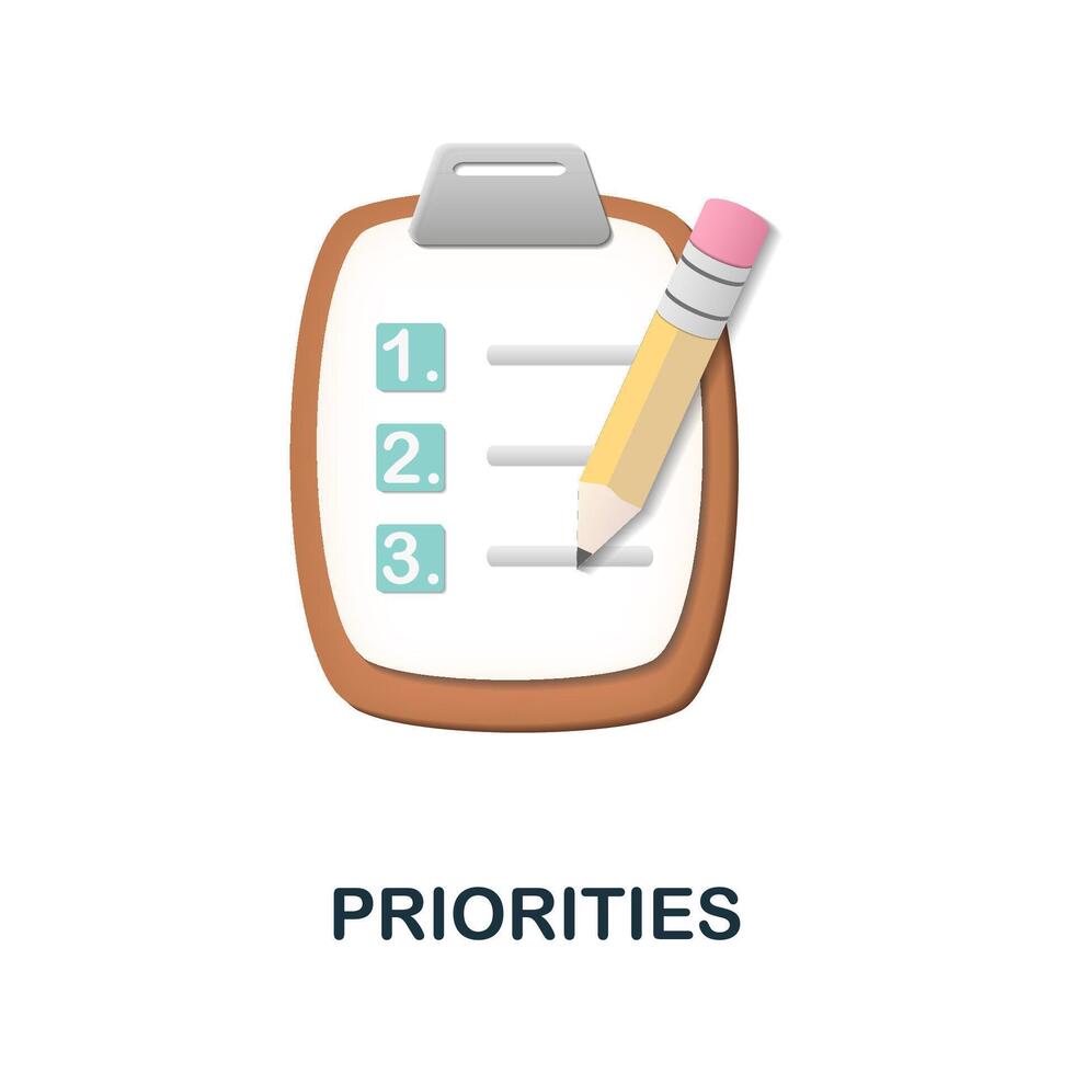 Priorities icon. 3d illustration from human productivity collection. Creative Priorities 3d icon for web design, templates, infographics and more vector