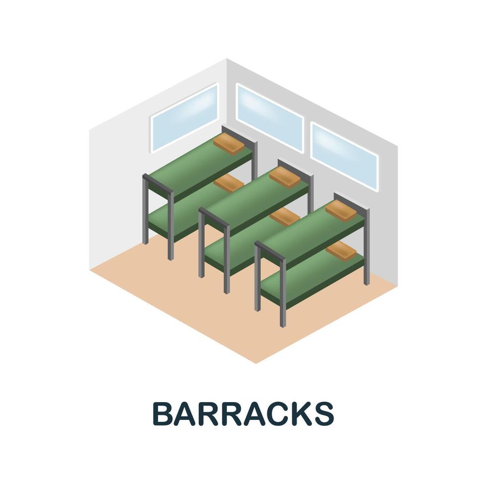 Barracks icon. 3d illustration from war collection. Creative Barracks 3d icon for web design, templates, infographics and more vector