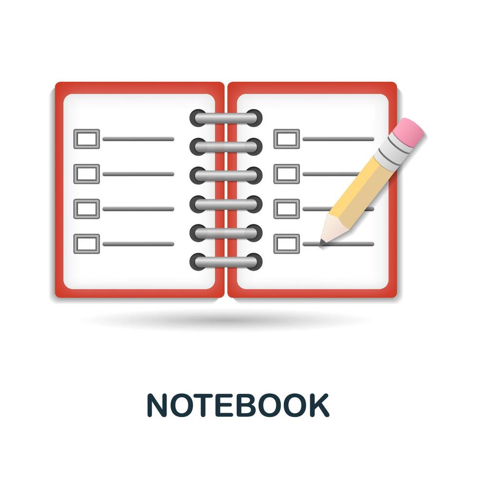 Notebook icon. 3d illustration from work place collection. Creative Notebook 3d icon for web design, templates, infographics and more vector