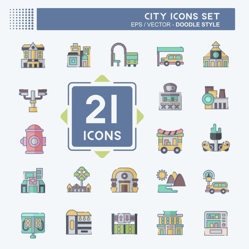 Icon Set City. related to Building symbol. doodle style. simple design illustration vector