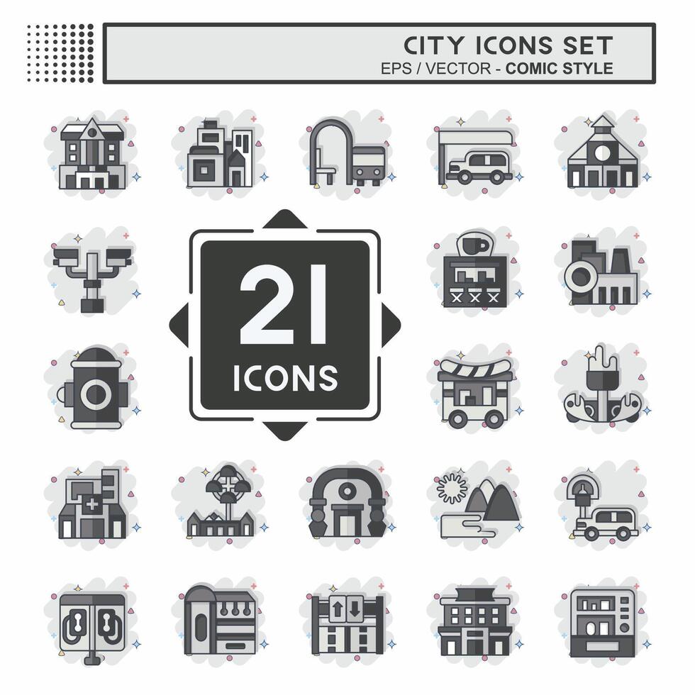 Icon Set City. related to Building symbol. comic style. simple design illustration vector