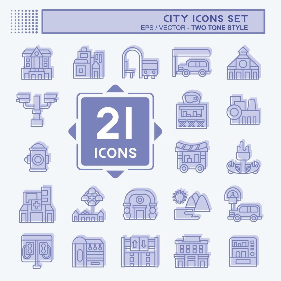 Icon Set City. related to Building symbol. two tone style. simple design illustration vector