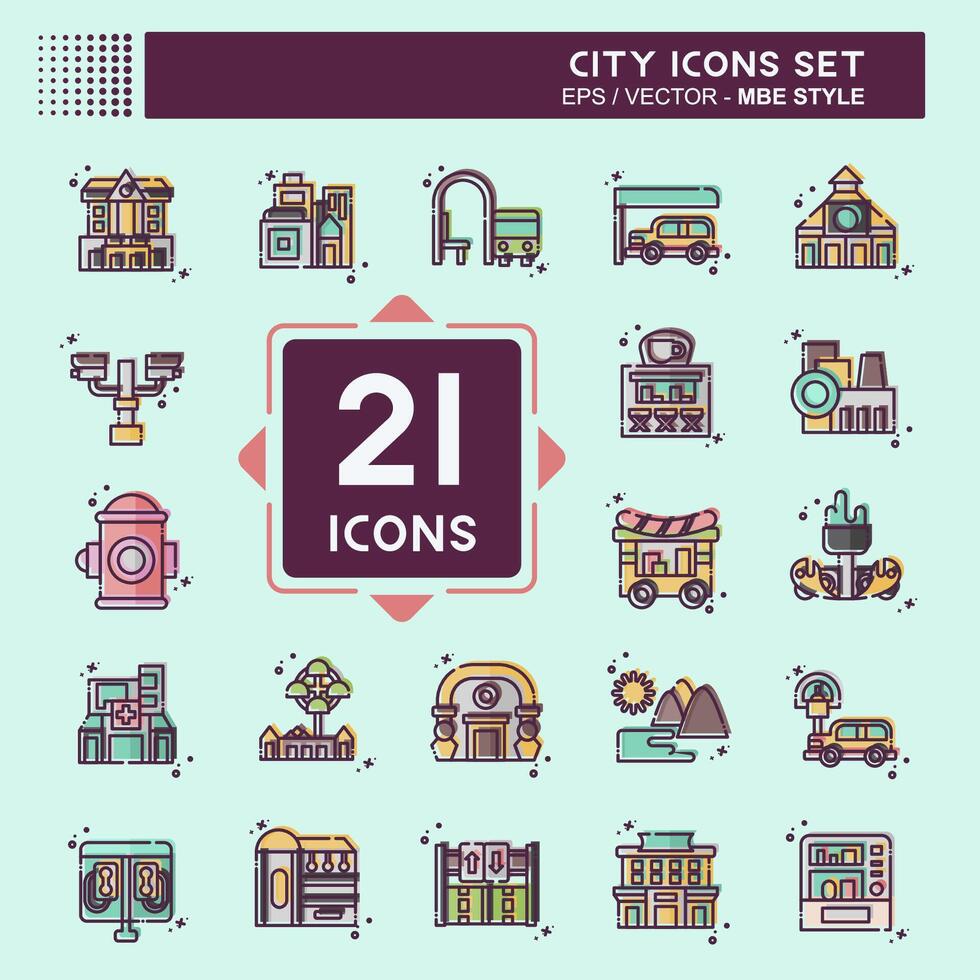 Icon Set City. related to Building symbol. MBE style. simple design illustration vector