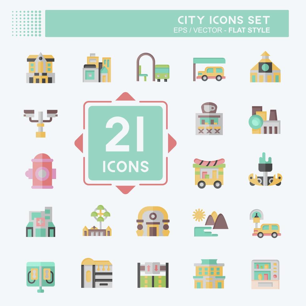 Icon Set City. related to Building symbol. flat style. simple design illustration vector