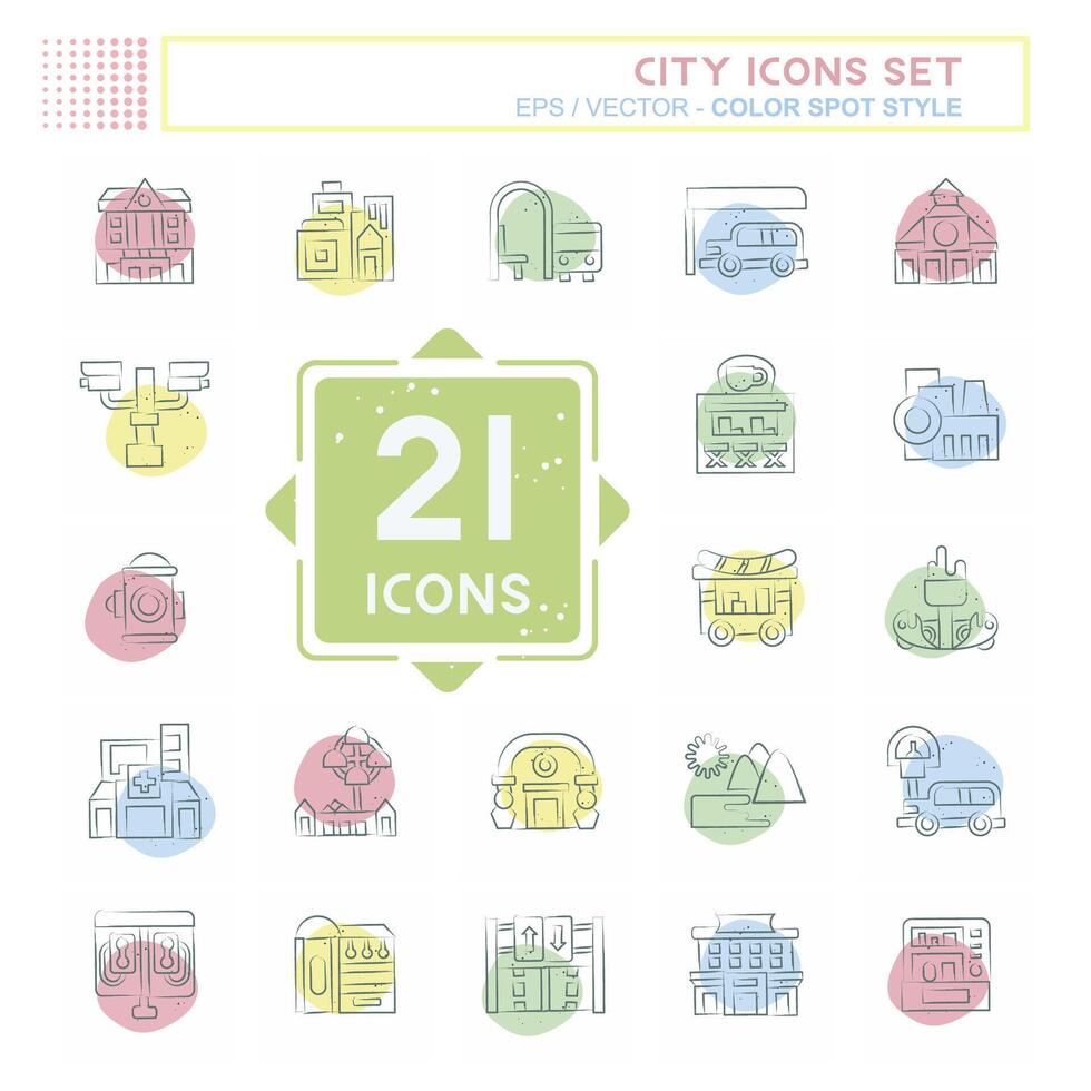 Icon Set City. related to Building symbol. Color Spot Style. simple design illustration vector