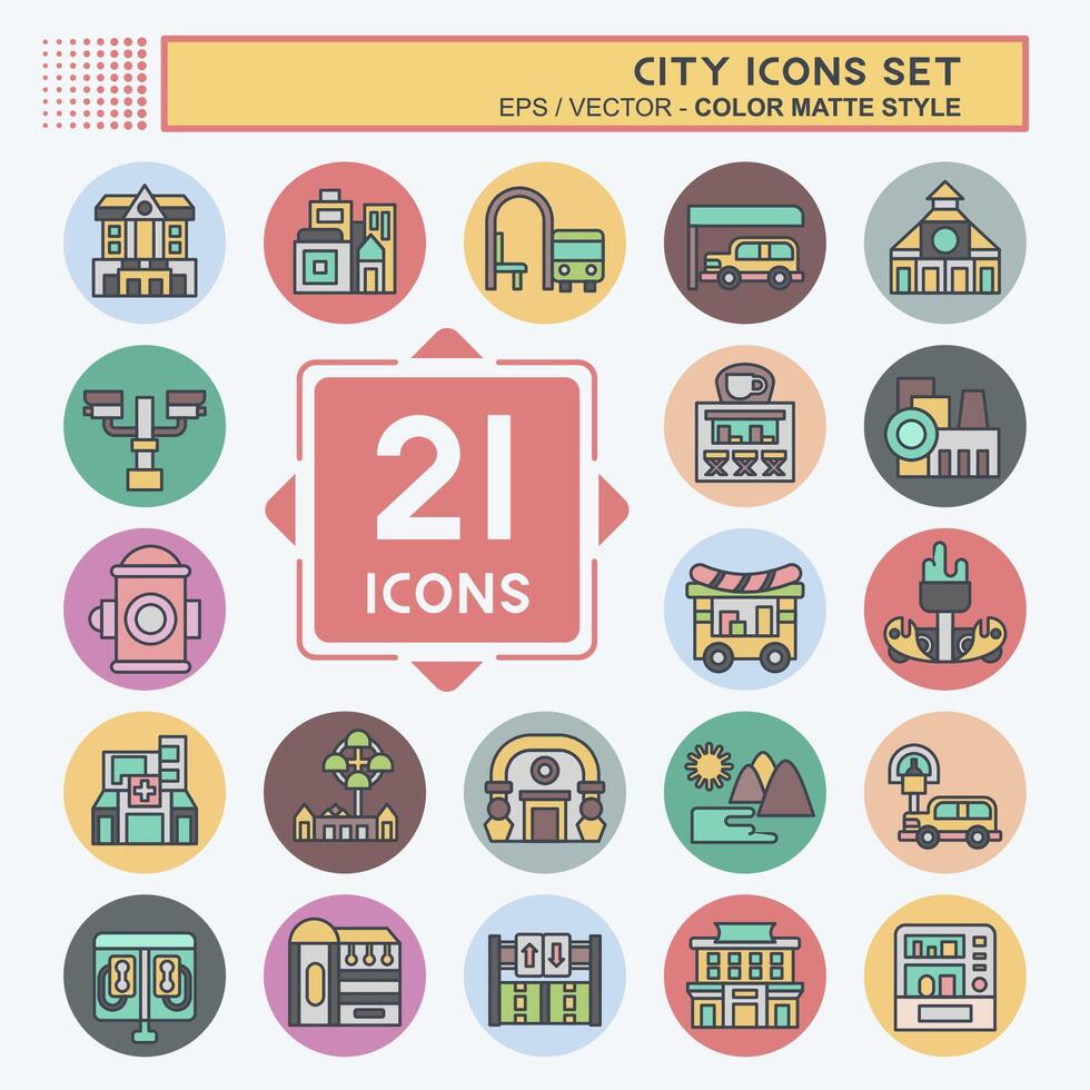 Icon Set City. related to Building symbol. color mate style. simple design illustration vector