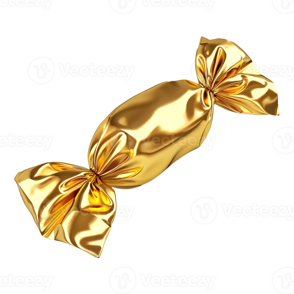 Candy Wrapped in Golden Sheet on Transparent Background png