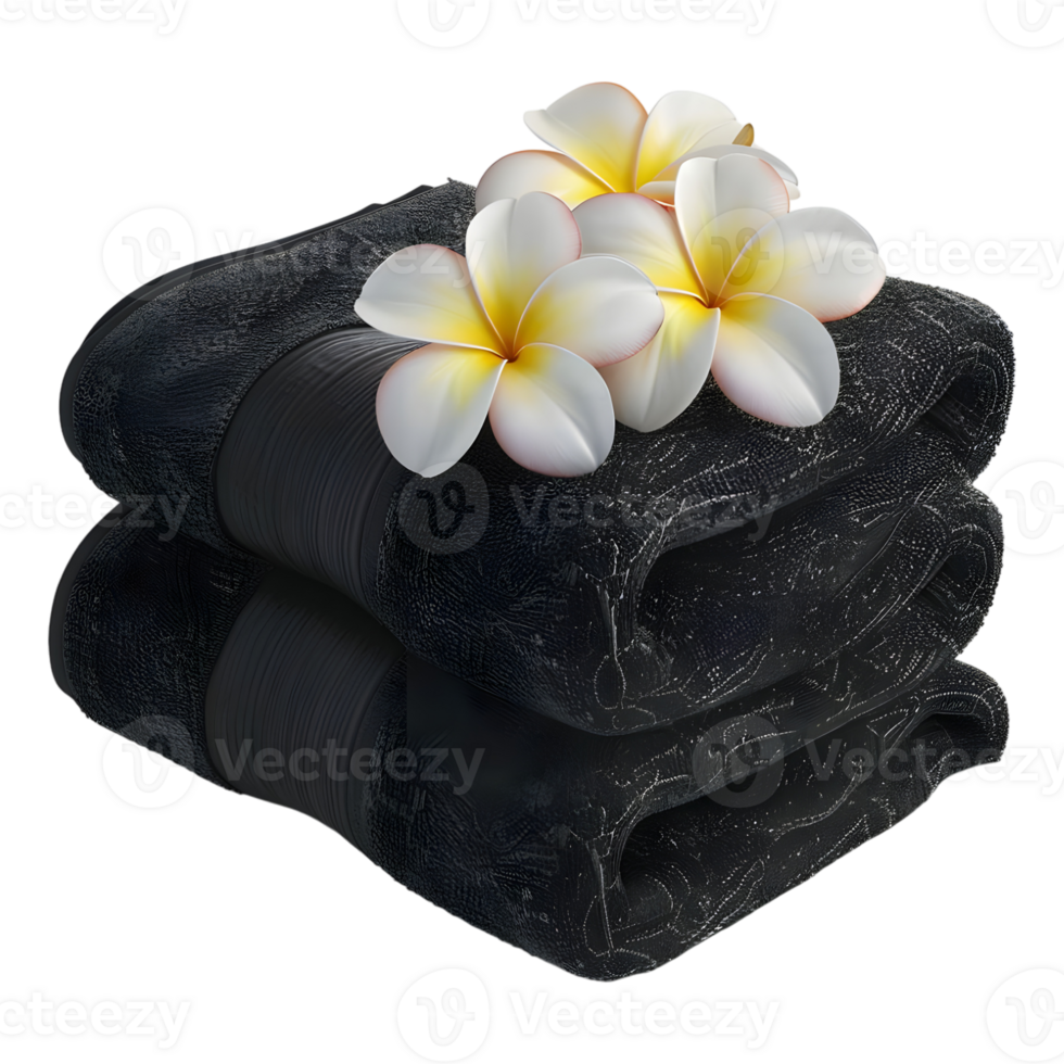 Black Towel with White Flowers on it on Transparent Background png