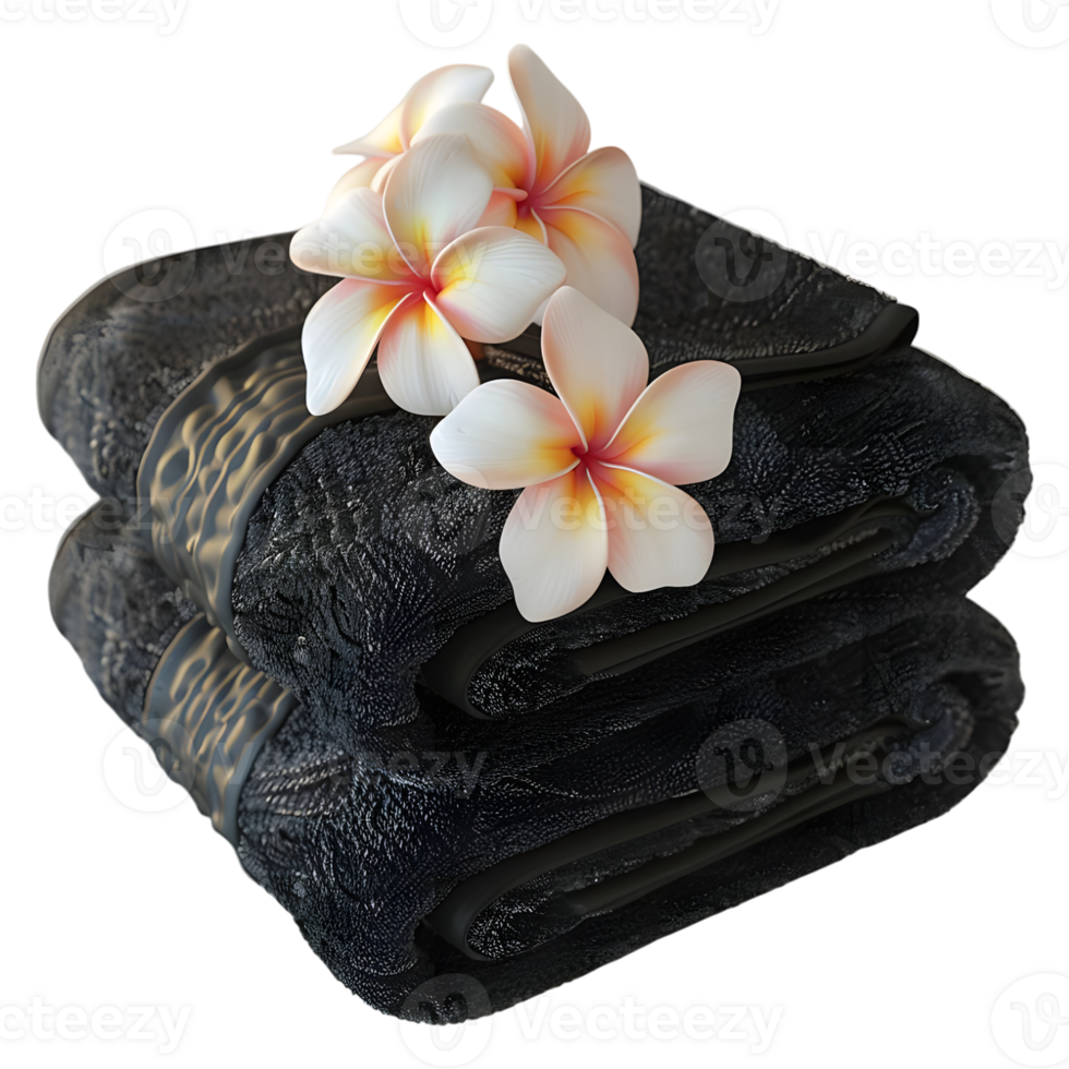 Black Towel with White Flowers on it on Transparent Background png