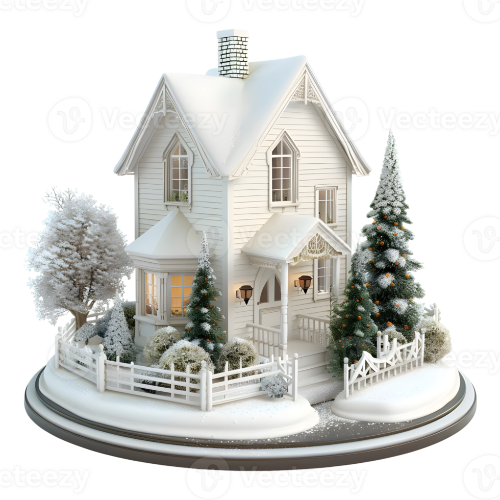 White House Covered with Snow in Winter on Transparent Background png