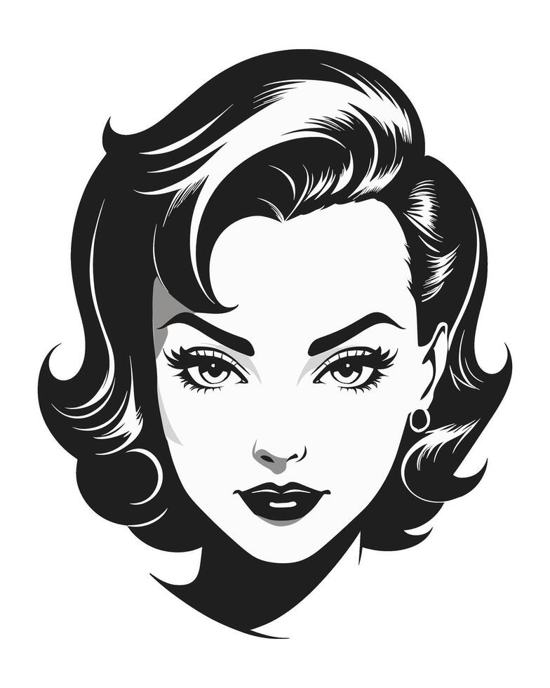 Classic curled bob hairdo. Soft and wavy medium length hairstyle 40s. vector