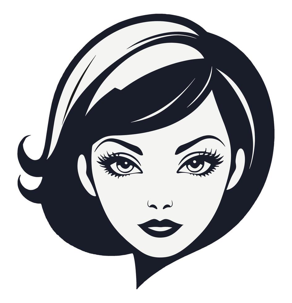 Smooth and voluminous one sided bob of front face woman hairstyle 60s vector