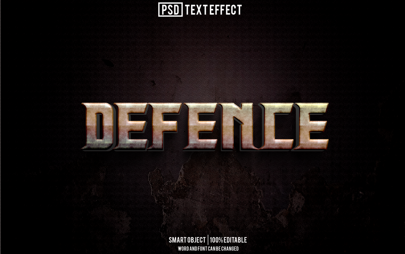 defence text effect, font editable, typography, 3d text psd