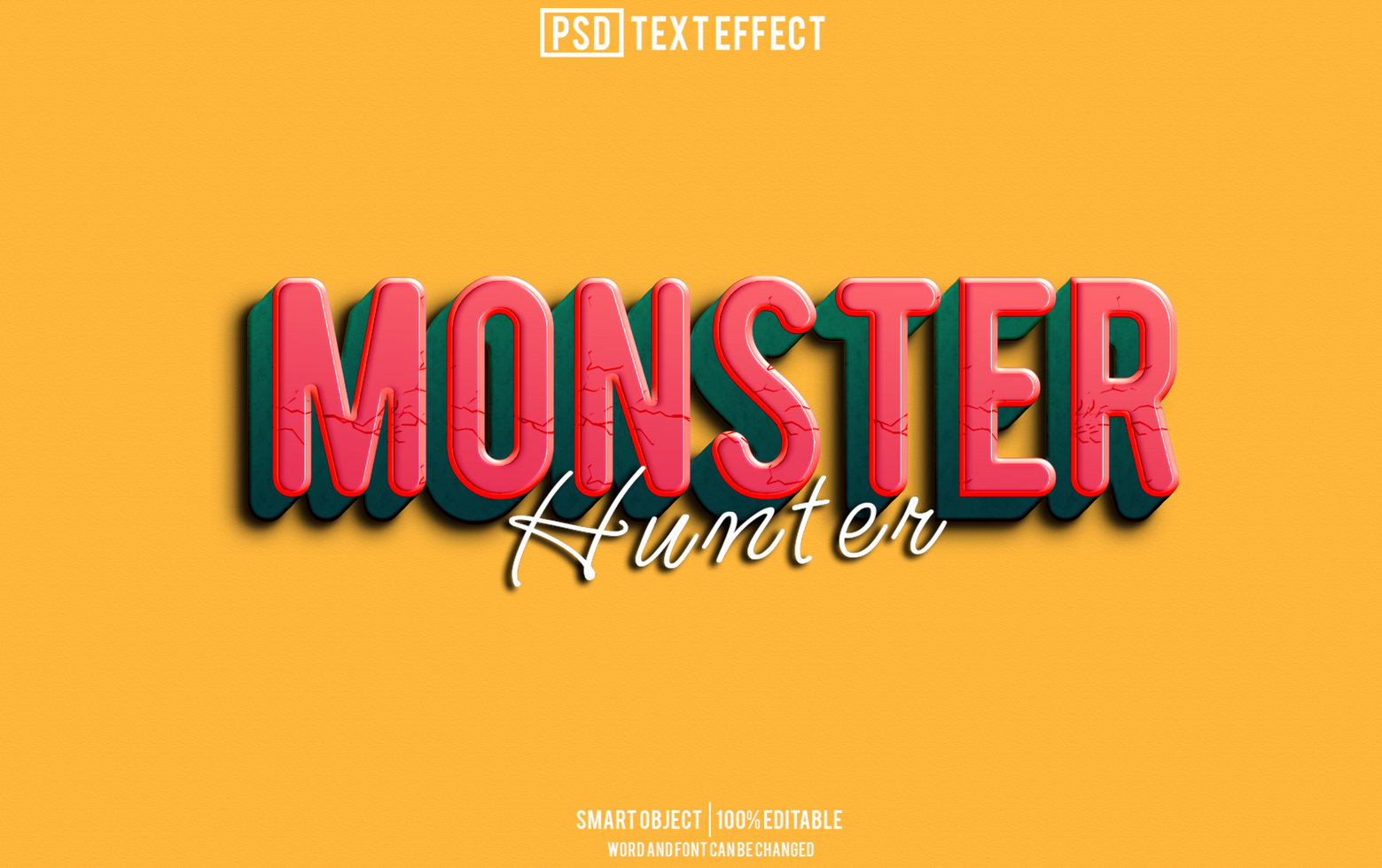 monster text effect, font editable, typography, 3d text psd