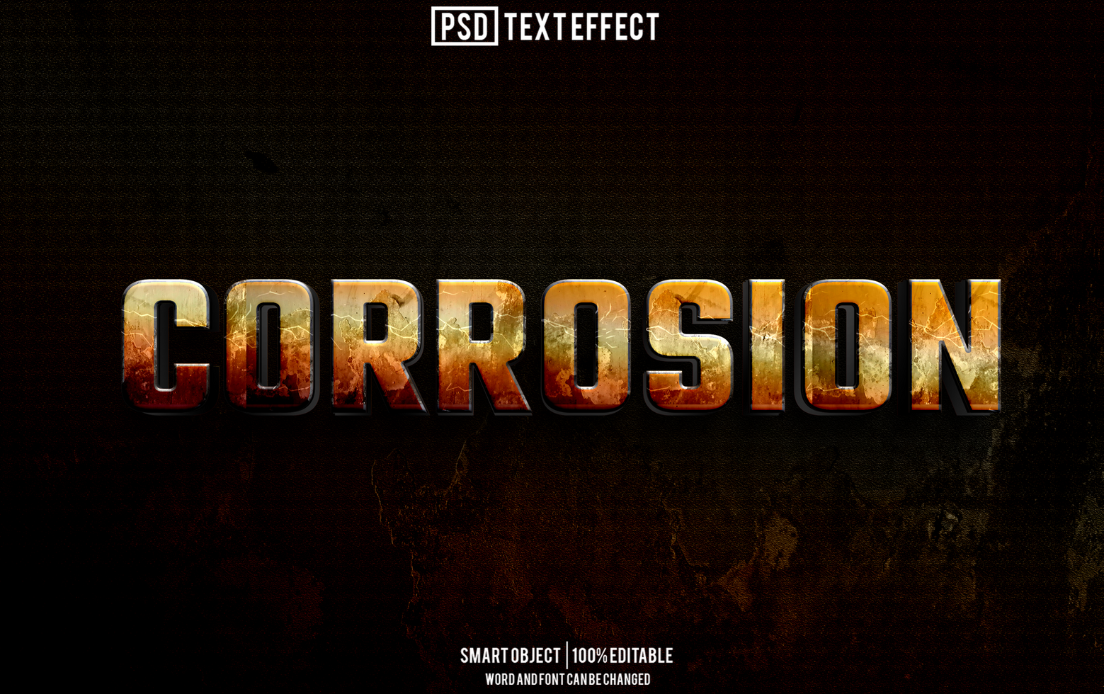 corrosion text effect, font editable, typography, 3d text psd