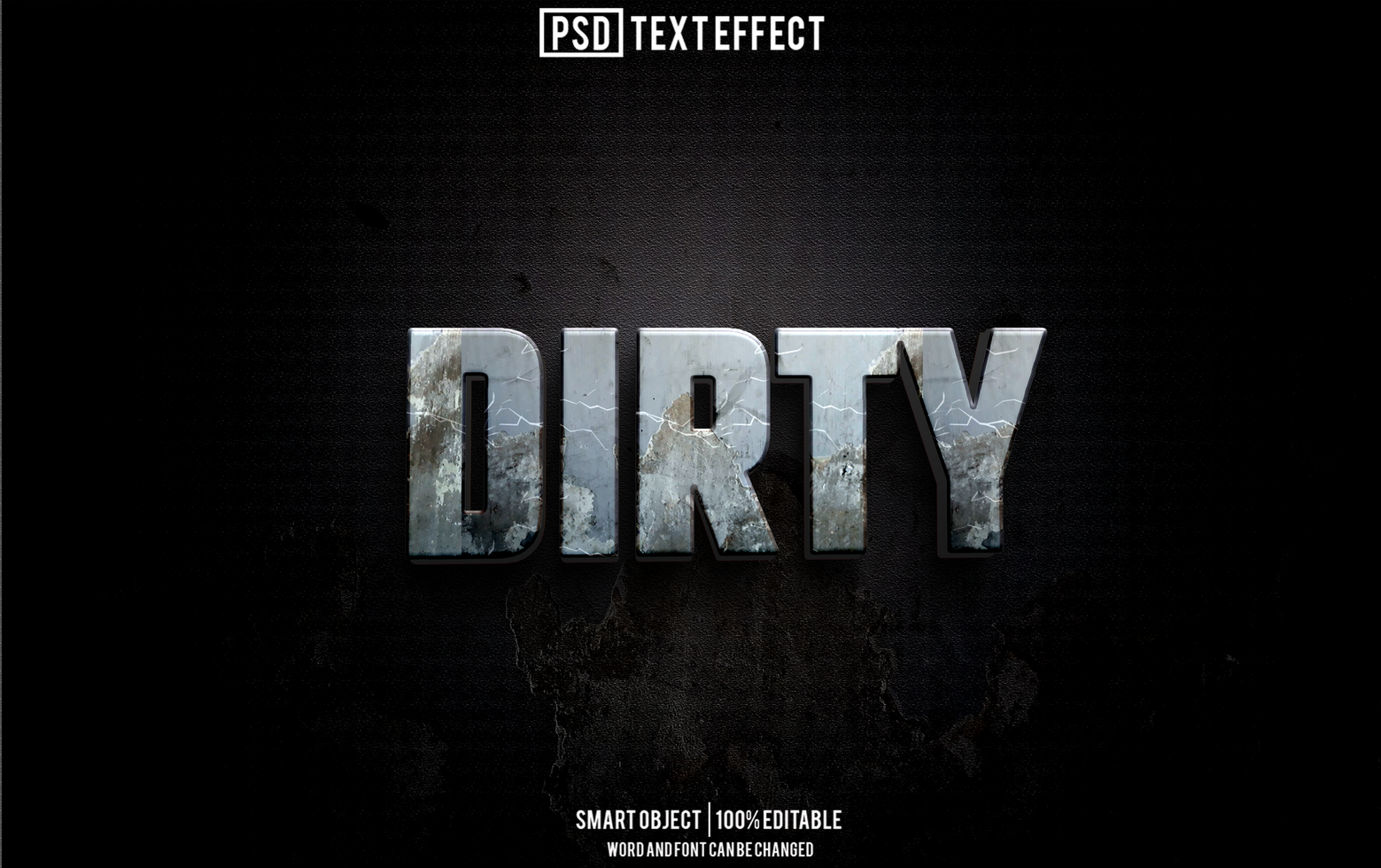 dirty text effect, font editable, typography, 3d text psd