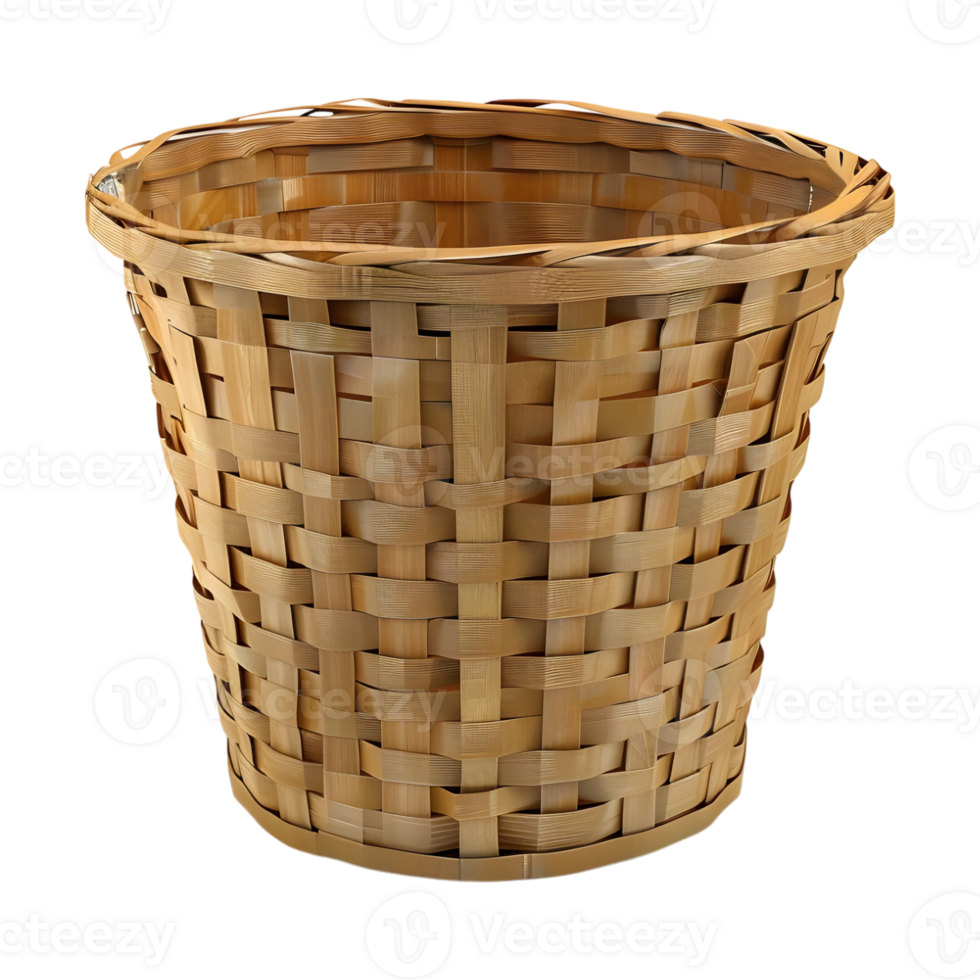 Rattan Wood Trash Can on Transparent Background png