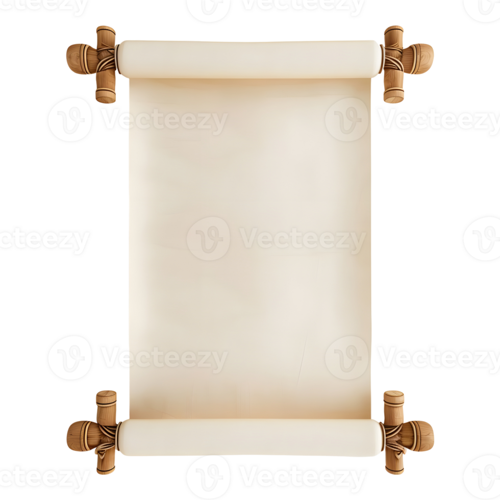 Ancient Old paper scroll on Transparent Background png