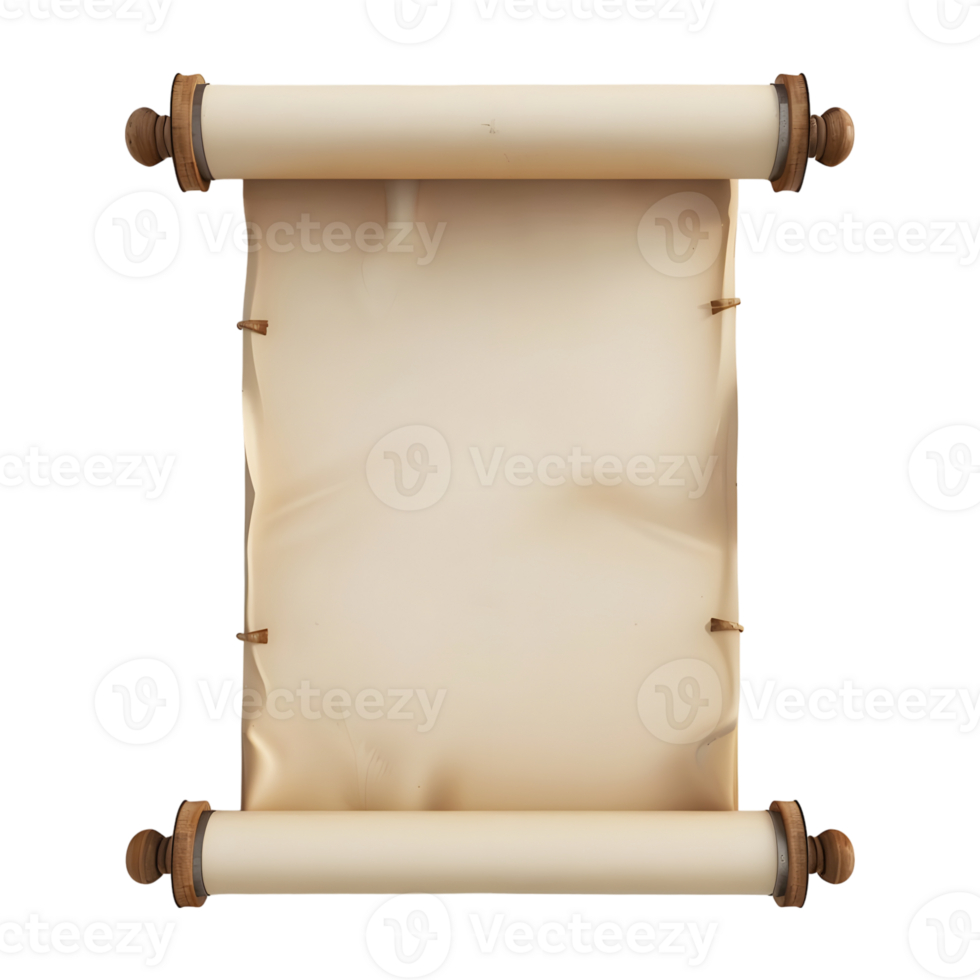 Ancient Old paper scroll on Transparent Background png