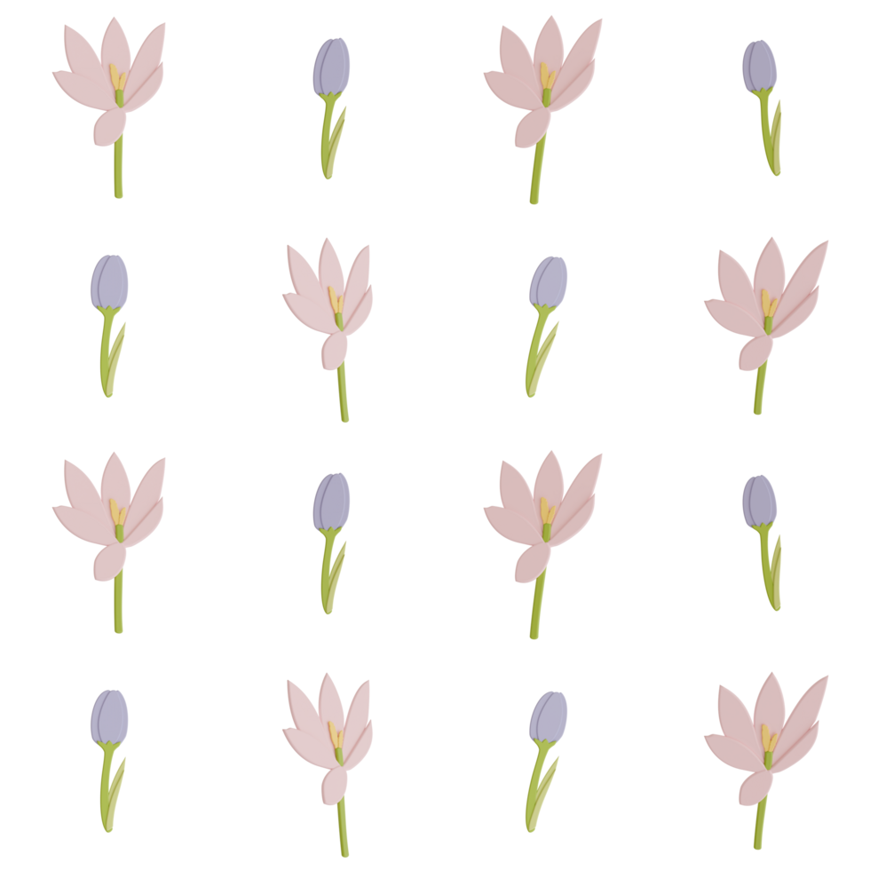 A seamless pattern of tulip and crocus transparent background in a Smooth shape floral concept,3D illustration png