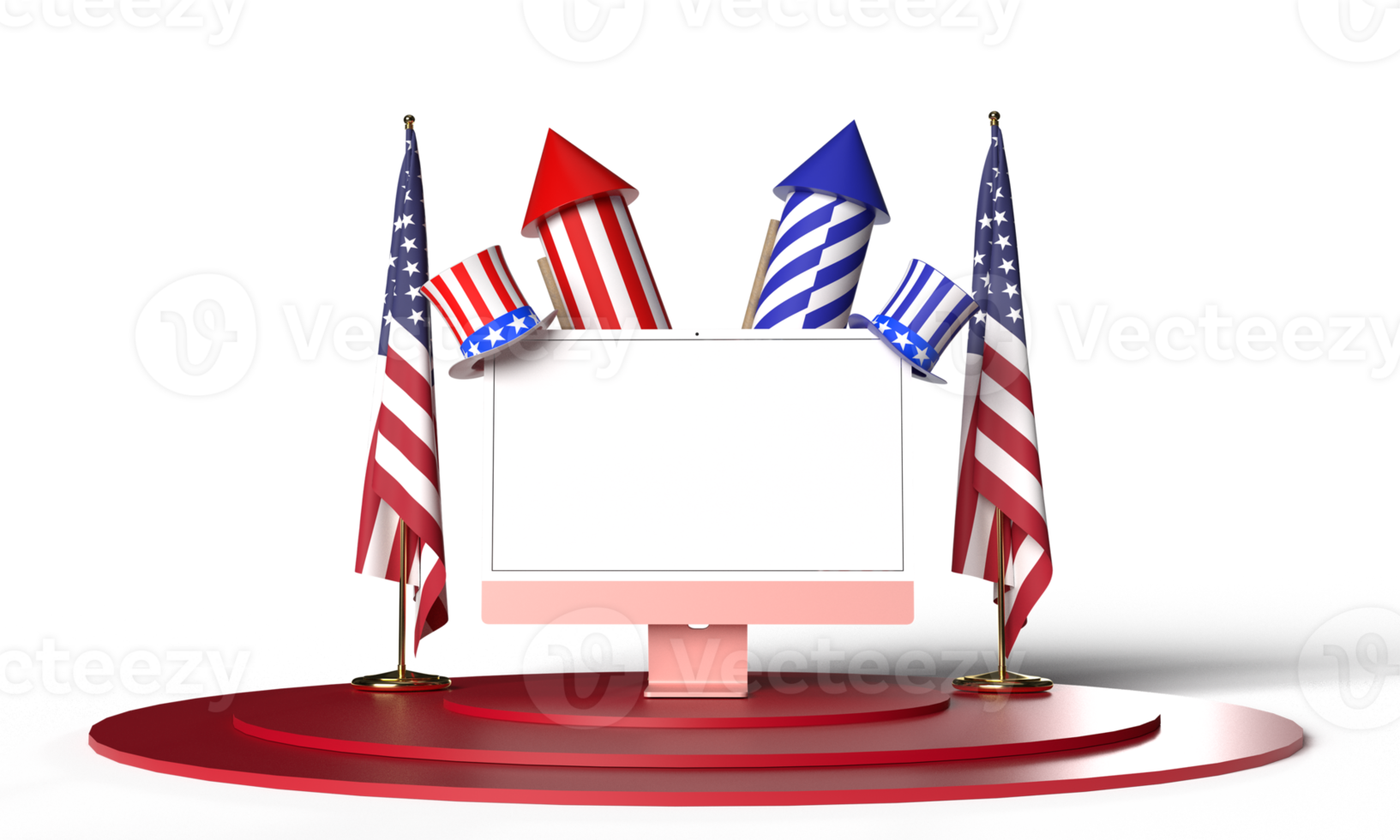 Flag usa united state america waving monitor white isolate mock up empty blank object icon four th july month display business laptop business digital technology communication event independence day png