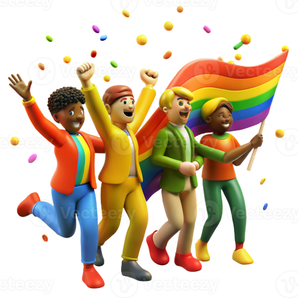 a parade scene with people pride flag 3d illustration png