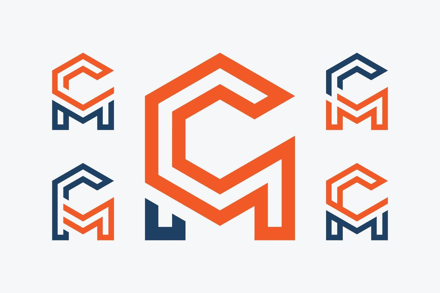 Letter C M Hexagon Outline Logo Set. Minimal Logotype Concept for Business Company Corporate Logos vector