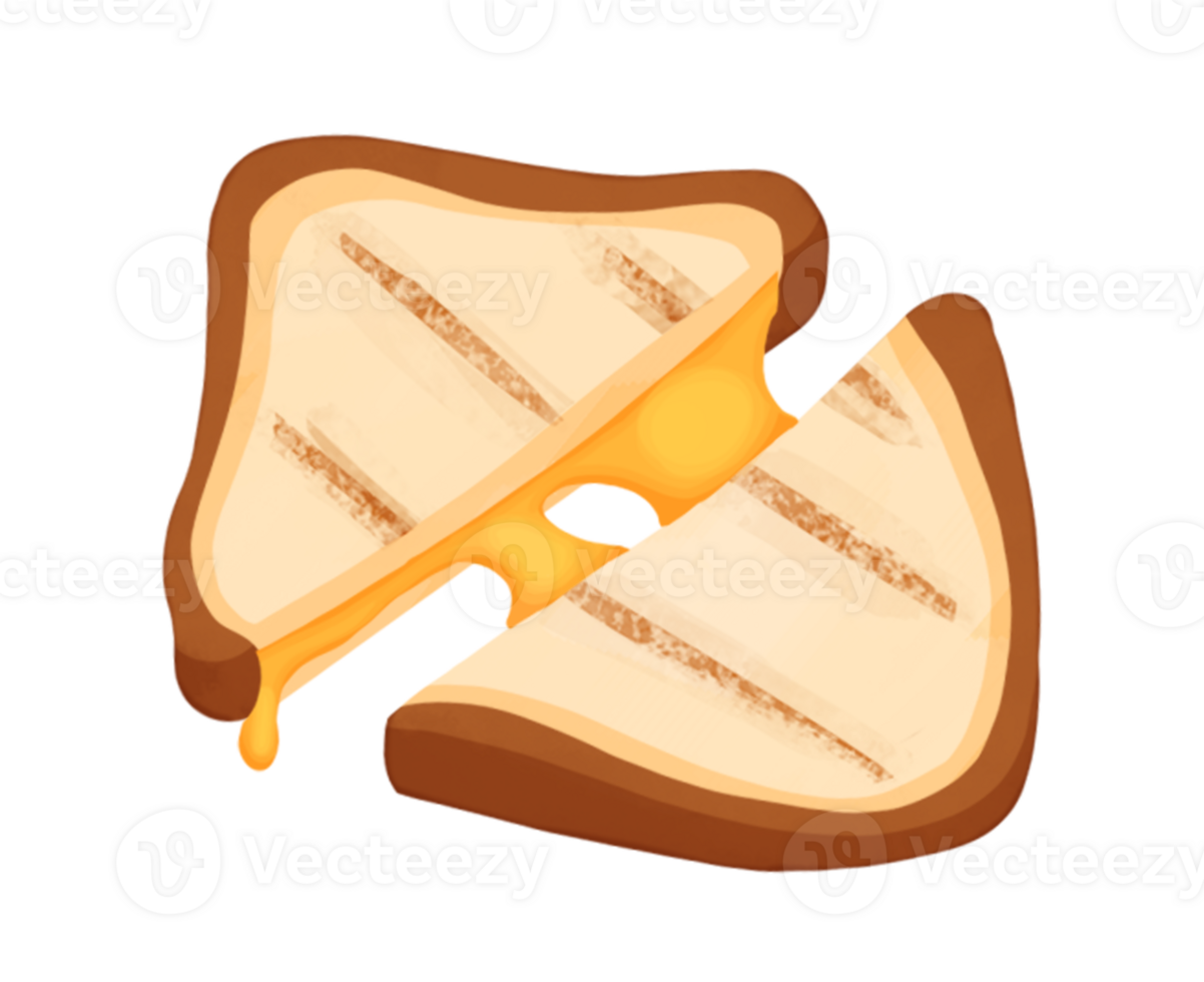 Illustration of cheese toast cut into two pieces with no background png